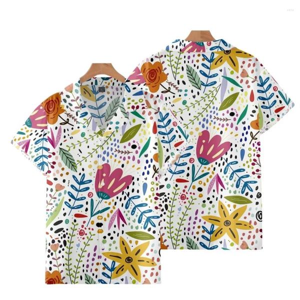 Männer Casual Hemden Floral Gedruckt Hawaiian Kubanischen Kragen Kurzarm Sommer Camicias Streetwear Harajuku Strand Blusen
