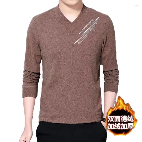 Camisetas masculinas ou outono inverno cor de cor sólida moda de manga comprida camisetas man alta high street casual em vil-dequela mais veludo