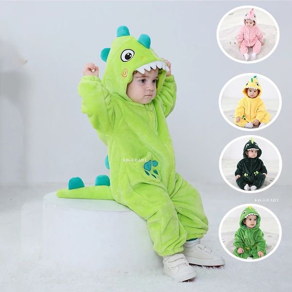 Strampler Kigurumis Dinosaurier geborenes Baby Kleidung Pyjamas Junge Mädchen Strampler Säugling Winter Warm Tier Cosplay Kostüm Outfit Kapuzenoverall 231212