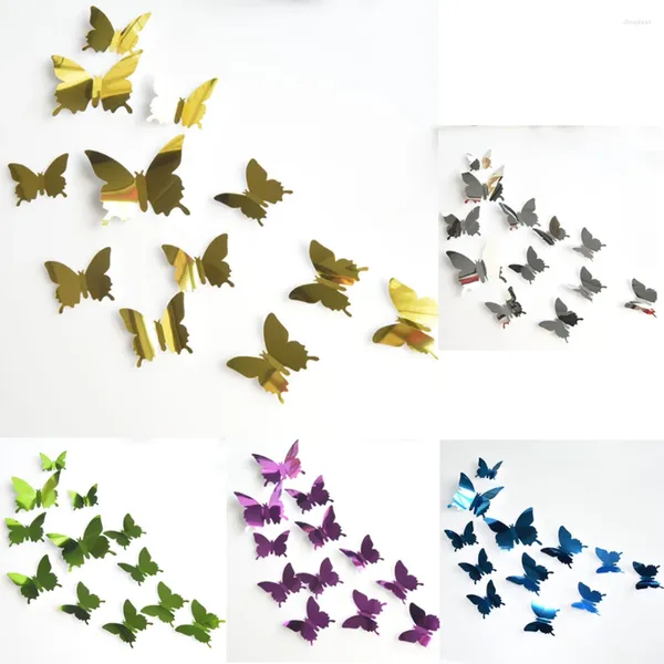 Adesivos de parede 12pcs 3d Butterfly Mirror adesivo Decal