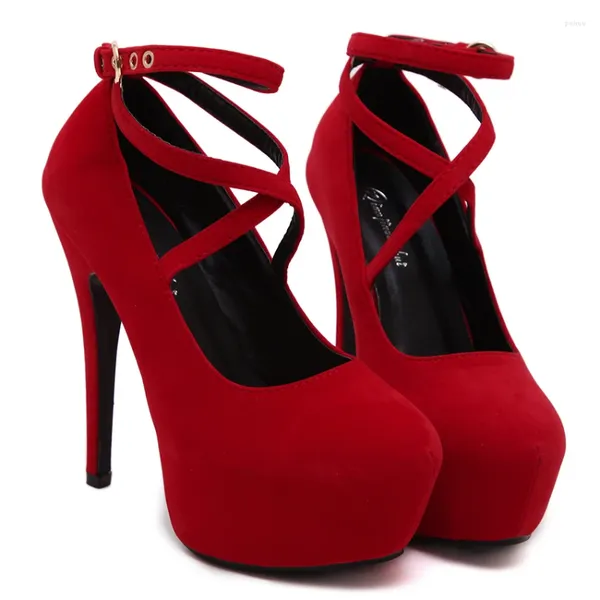 Scarpe eleganti Primavera Donna Décolleté con cinturino incrociato Pelle scamosciata rossa Sexy Molto fetish Tacchi alti sottili Elegante Banchetto Prom Discoteca Taglia Plus 34-42