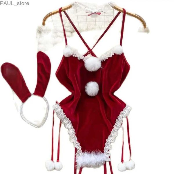 Macacões femininos macacão de natal mulheres bodysuits lingerie sexy setsfashion sleepwear oco combinação catsuits magro íntimo erótico malha macacãol231212