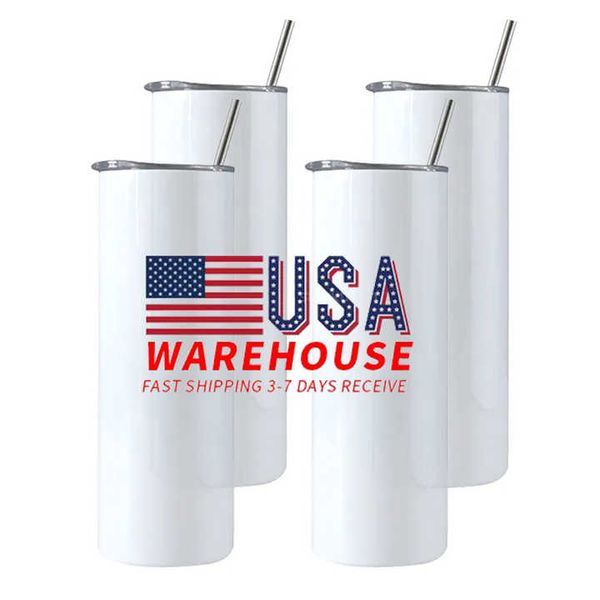 US/CA Warehouse 20 oz 20 oz Sublimationsbecher, schmale, gerade Tassen, Rohlinge, weiße Thermosflaschen 1212