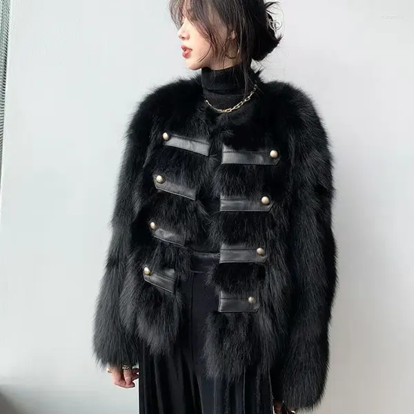 Cappotto da donna in pelliccia sintetica invernale con design di nicchia in pelliccia da donna, giacca patchwork in pelle PU stile coreano, cappotti da donna caldi e spessi