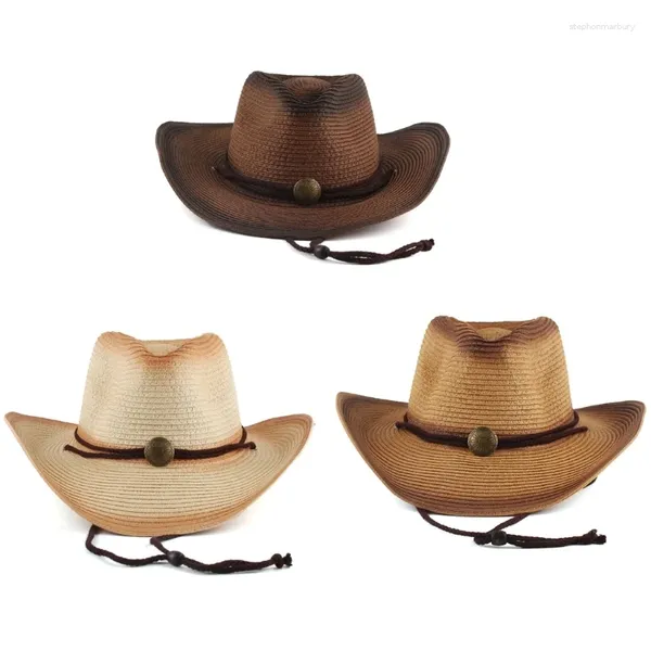 Chapéus de aba larga chapéu de palha ocidental homens tavel panamá cowboy