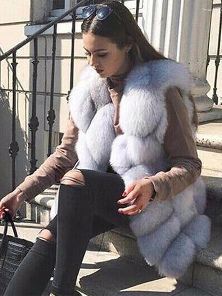 Coletes femininas mulheres inverno elegante sem mangas imitação de pele colete jaqueta senhora casual estilo médio longo casaco 2023 moda streetwear