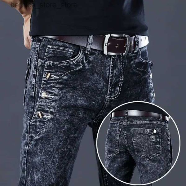 Jeans masculinos moda elegante estilo coreano roupas clássico kpop streetwear luxo slim-fit fumaça cinza jeans masculino casual calças de cowboy para homens q231212