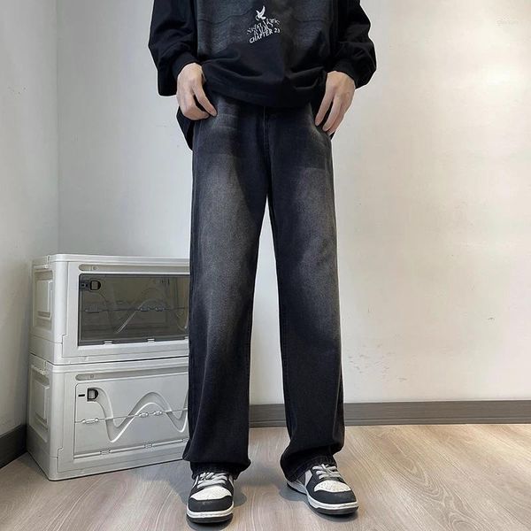 Jeans masculinos homens harem calças soltas ajuste perna larga roupas vintage casual masculino denim calças streetwear bolsos remendados hiphop kpop b159