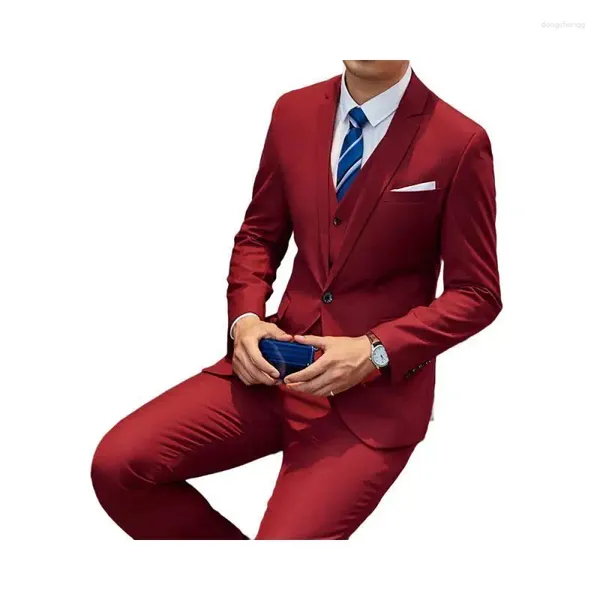 Ternos masculinos terno versão coreana slim-fit marca desempenho palco anfitrião vermelho homem roupas fácil de manusear sem passar