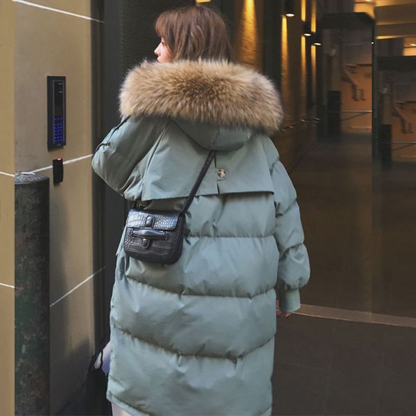 versione coreana media e lunga da donna ispessita di grandi dimensioni vestiti per il pane grande colletto peloso vestiti di cotone cappotto da donna 210422