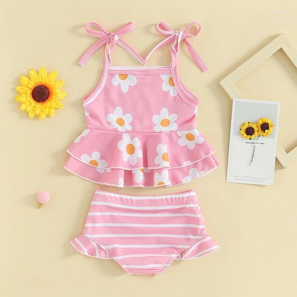 Set di abbigliamento Costume da bagno per bambina Costume da bagno per neonato Costume da bagno bikini senza maniche Costume da bagno estivo da spiaggia