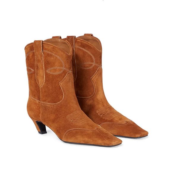 Stivali Stivali da cowboy da donna Punta a punta Tacco basso Stivaletti da donna Stivali da cowgirl in pelle di lusso Scarpe firmate stile europeo gotico 231211