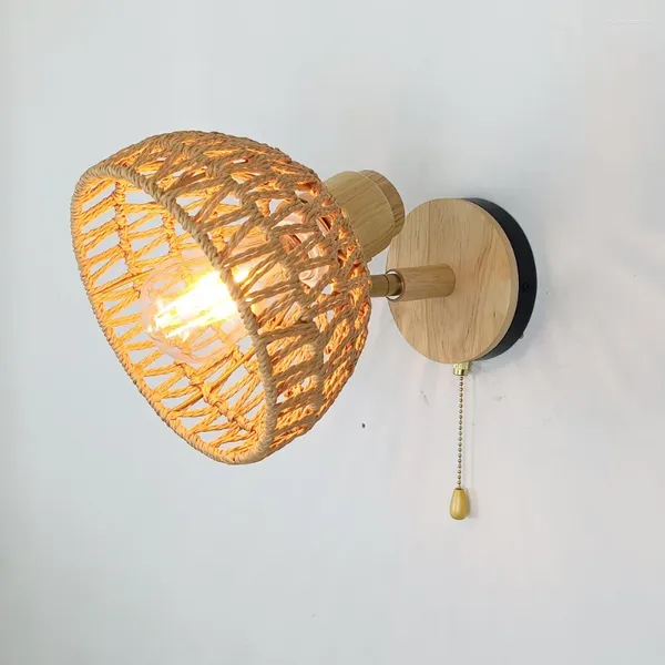 Lampada da parete in rattan comodino camera da letto specchio in carta intrecciata con cerniera