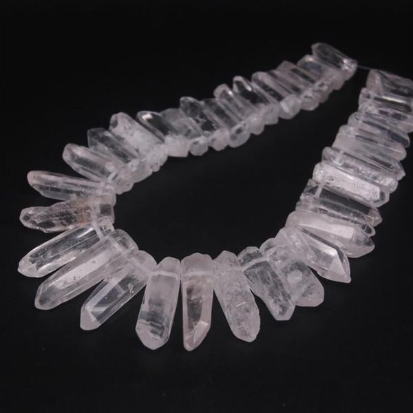 35-38pcs Strand Tamanho Grande Raw Clear Crystal Quartz Top Pontos Perfurados Polido Gemas Naturais Tusk Stick Spike Pingente Beads Bulk 2278l