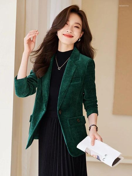 Ternos femininos chique blazer feminino café verde roxo listra feminino manga longa único botão jaqueta senhoras outono inverno formal trabalho wear