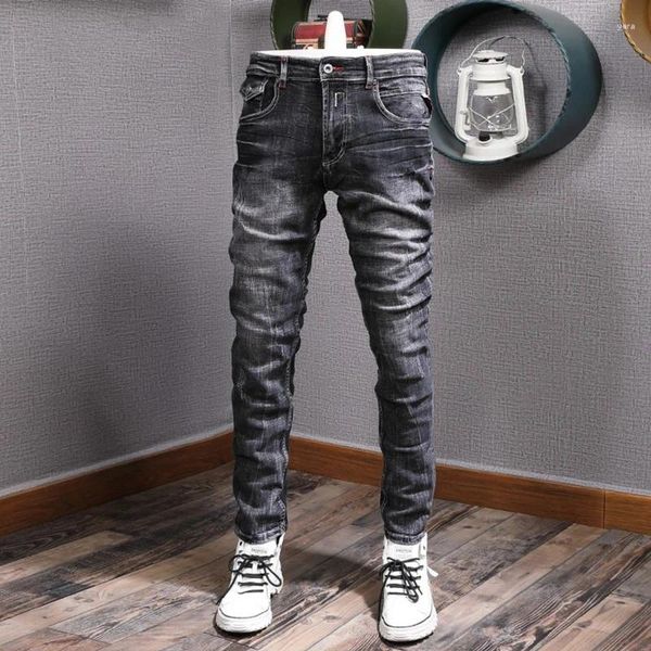 Jeans da uomo stile italiano moda uomo retro nero grigio pantaloni slim fit strappati jeans elasticizzati pantaloni denim casual firmati vintage