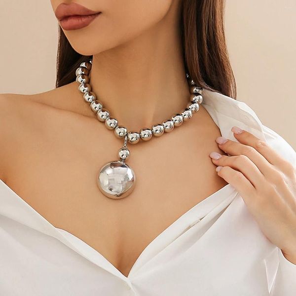 Anhänger-Halsketten, große Kugel-Perlenketten mit abnehmbarer Halbkugel-Halskette für Frauen, trendiger Damen-Halsband am Hals, Modeschmuck