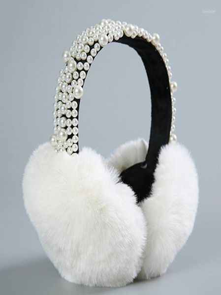 Berets inverno falso pele ajustável earmuffs bonito malha fuzzy orelha muffs mulheres meninas ao ar livre aquecedores para crianças elegante pérola bead7531316