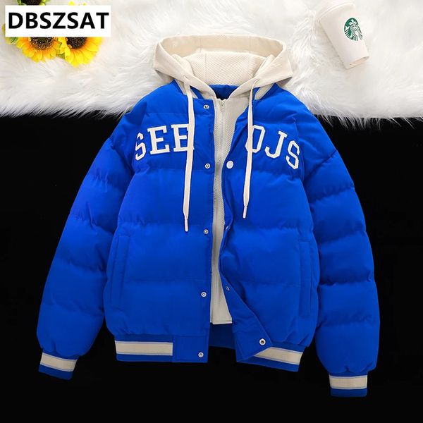 Jaquetas masculinas com capuz inverno quente parkas para baixo moda casacos masculinos com fones de ouvido ao ar livre à prova de vento 4xl 231212