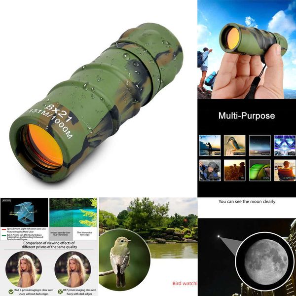 Nuovo binocolo del telescopio 8x21 mini monoculari monoculari ad alta definizione ad alta ingrandimento film rosso luccicante visione notturna per la visione di uccelli in campeggio all'aperto portatile