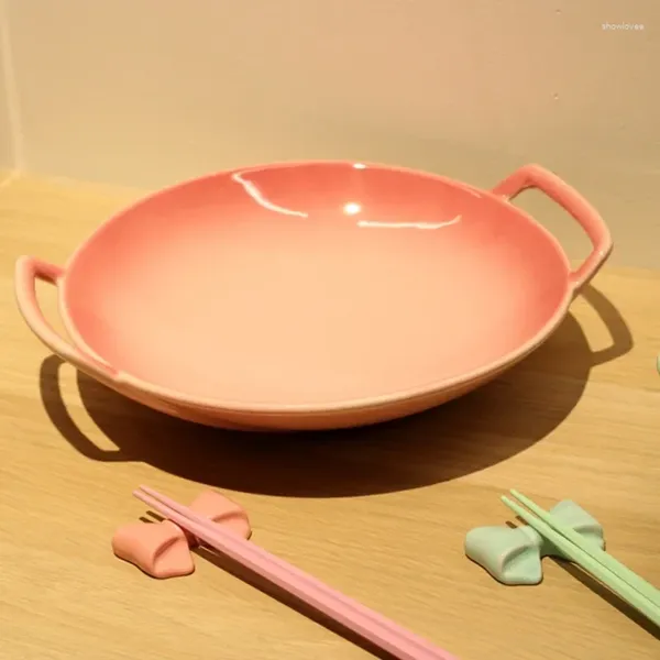 Ciotole Ins Web Celebrity Round Entrambe le orecchie Insalatiera Ragazze Rosa Casa Cucina Stoviglie Set di piatti 12 pollici