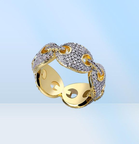Masculino 18k ouro marinho link eternidade banda cz bling bling anel pave cz completo simulado diamantes pedras anéis com caixa de presente 49125582888626
