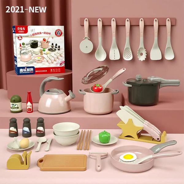 Cucine Gioca Cibo Bambini Simulazione Cucina Set di giocattoli da cucina Suono Funzione luce Pentola Pentola Ciotola Bambini Finta Pentole Kit Regali per ragazze 231211