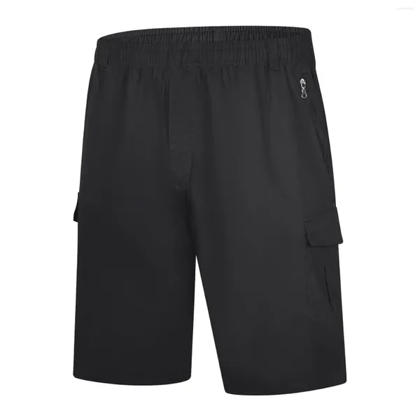 Herren-Shorts, einfarbig, Knopfleiste, lässig, modisch, gewebte Cargohose mit Reißverschlusstaschen