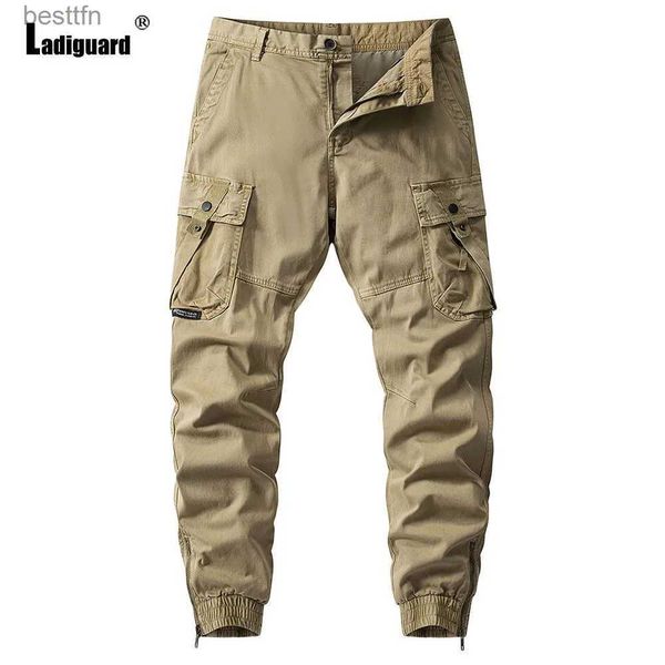 Calças masculinas 2023 Mens Casual Skinny Cargo Calças Sólidas Khaki Elegante Festa Calças Inglaterra Moda Stand Bolso Sweatpants Homens StreetwearL231212