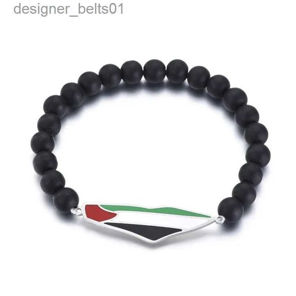 Charm-Armbänder HNSP Flagge von Palästina Edelstahl Anhänger Perlenarmband für Männer Frauen Schmuck AccessoiresL231214