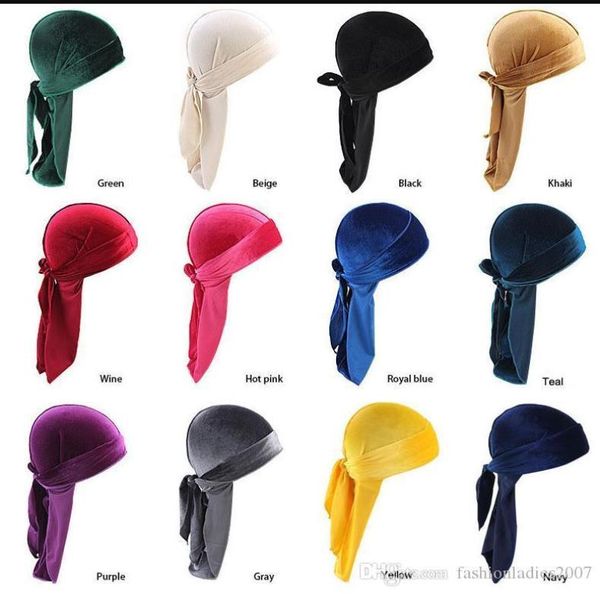 12 colori Lusso unisex Velluto Durags Bandana Turbante Cappello berretti da pirata Parrucche Doo Durag Biker Copricapo Fascia Cappello da pirata Accesso ai capelli4598798