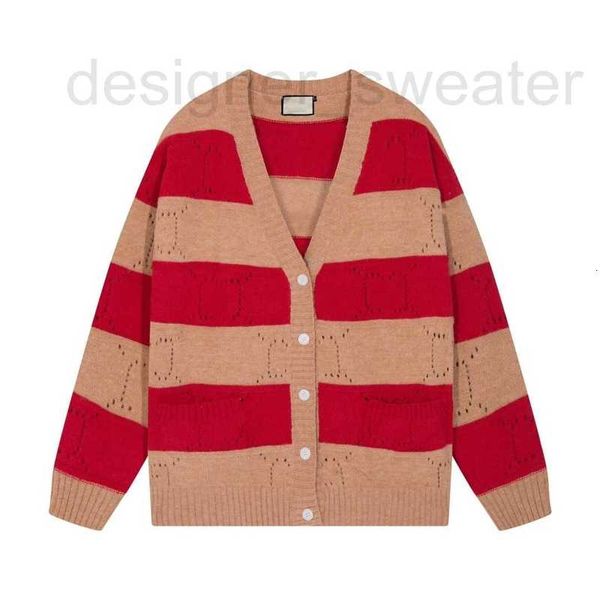 Suéter masculino designer casual solto versátil quente vermelho marrom listrado lã cardigan suéter casaco beve