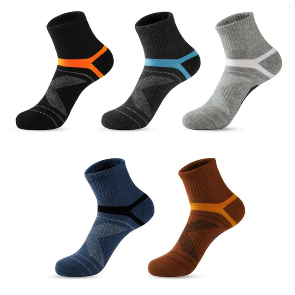 Meias masculinas atléticas moda arco apoio baixo corte basquete esportes meias fácil macio meados de comprimento meia para 5 pares cores misturadas