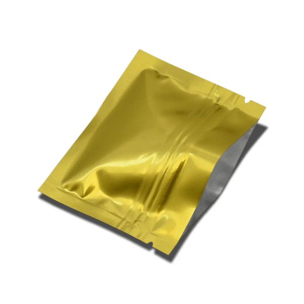 Chiusura lampo richiudibile color oro 7,5x6,3 cm Sacchetto di imballaggio in foglio di alluminio Piatto Autosigillante Mylar Sacchetti per imballaggio alimentare 500 pz / lotto BJ