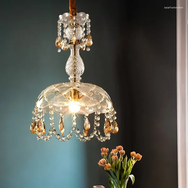 Lustres retro lustre interior luxo decorativo cristal varanda iluminação led lâmpada do teto quarto sala de jantar pendurado luminária