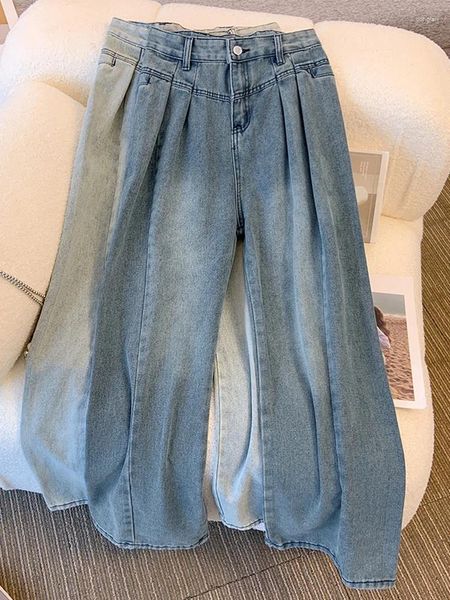 Jeans da donna Oiiann a vita alta da donna pieghettati streetwear gamba larga pantaloni dritti moda vintage a figura intera casual