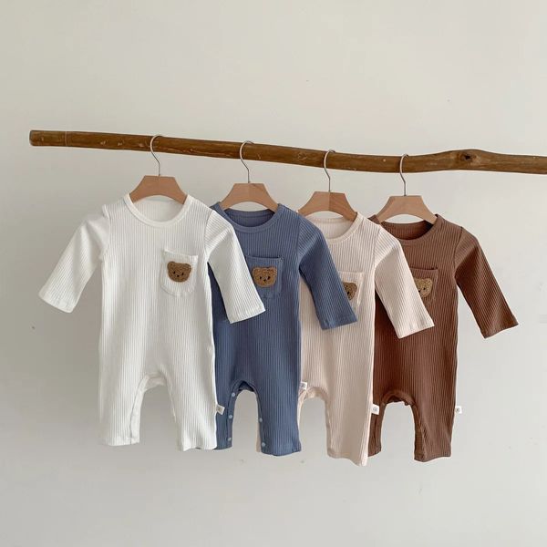 Rompers Spring Autumn Born Boys Body Body Body Cotton Rested Bear Long Sleeve Long Stretch Ford Fromper Toddler Outfit 231211