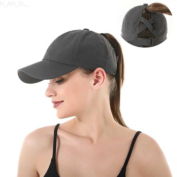 Ballkappen Schnell trockener Pferdeschwanz Baseballkappen Frauen Criss Cross Messy Bun Snapback Hut Ponycap Trucker Hüte Verstellbare Outdoor -Sportarten L231212