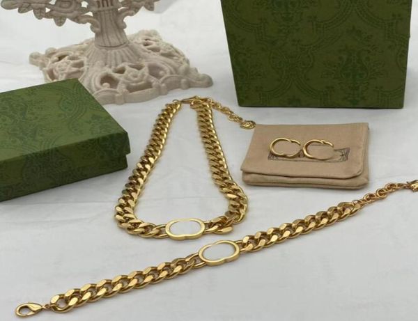 Moda corrente de ouro grosso colares homens mulheres de aço inoxidável correntes link colar pulseiras cubana carta punk pulseira jóias set1792102