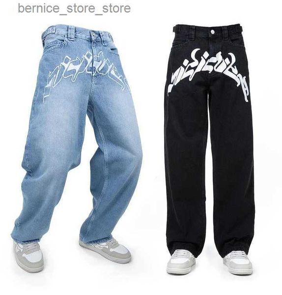 Jeans da uomo Jeans larghi Harajuku Hip Hop Pantaloni dritti a gamba larga Stampa oversize Y2k Jeans da uomo Casual Lavaggio Jeans neri Hot Streetwear Q231212