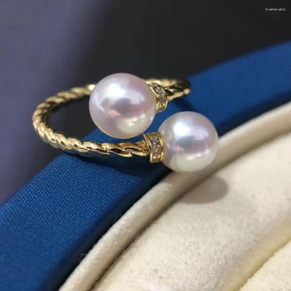 Anéis de cluster lindo mar do sul 8-9mm redondo branco pérola anel 925s jóias 925 prata esterlina para mulheres casamento