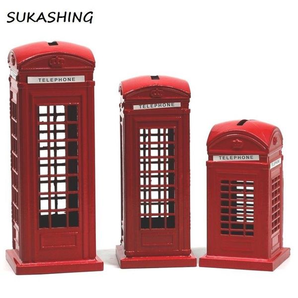 London Telephone Booth Red Druckguss Spardose Sparschwein UK Souvenir Tolle Geschenke für Kinder Zuhause Weihnachtsdekoration 201130258q