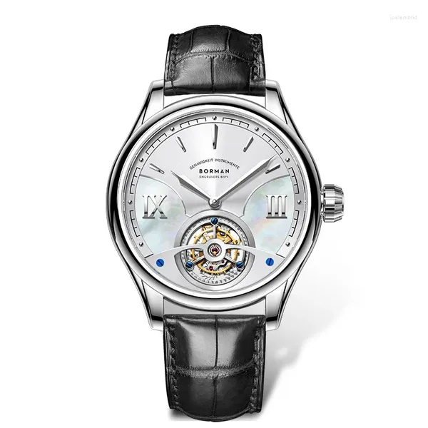 Relógios de pulso Borman Homens Relógio Automático 41.5mm Top Tourbillon Mecânico Relógio de Pulso Safira Espelho Esqueleto Dial