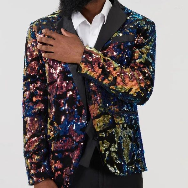 Männer Anzüge Schwarz Pailletten One Button Schal Kragen Anzug Jacke Männer Glitter Nachtclub Prom DJ Blazer Bühne Kleidung Für sänger