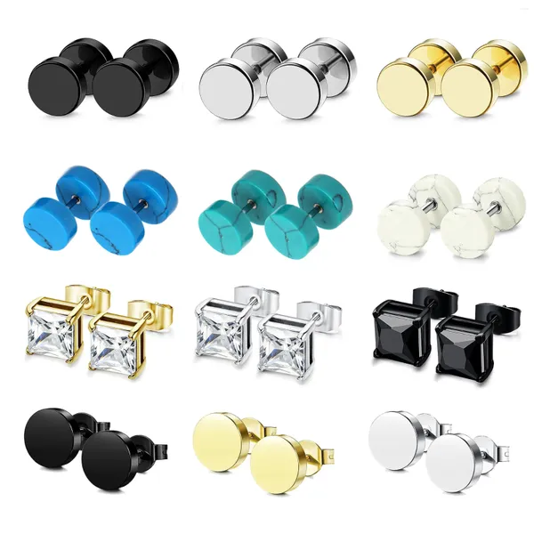 Brincos de garanhão 12 pares de aço inoxidável CZ para mulheres homens barbell punk gótico orelha studs piercing conjunto