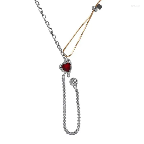 Anhänger Halsketten Eetit Personalisiertes rotes Glasherz Verstellbare Pulloverkette Halskette Design Zinklegierung Modeschmuck für Frauen