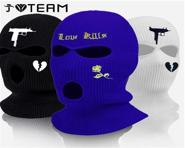 1 Pc Bordado Balaclava Máscaras faciais gorros 3 buracos para clima frio Máscara de esqui de inverno Homens e mulheres Máscara de ciclismo térmica Natal 4534207