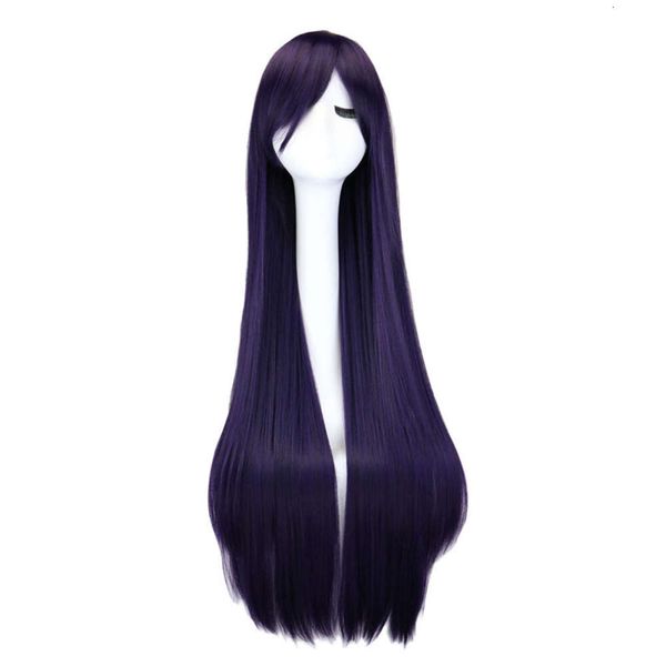 Parrucca cosplay lunga diritta Viola Nero Rosso Rosa Blu Marrone scuro Parrucche sintetiche per capelli da 100 cm