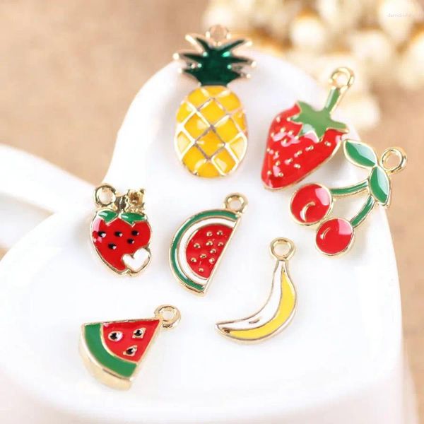 Anhänger-Halsketten, Minibestellung, 20 Stück, 12–24 mm, gemischte Früchte, Wassermelone, Erdbeere, Banane, Kirsche, Ananas, vergoldetes Schmuckarmband