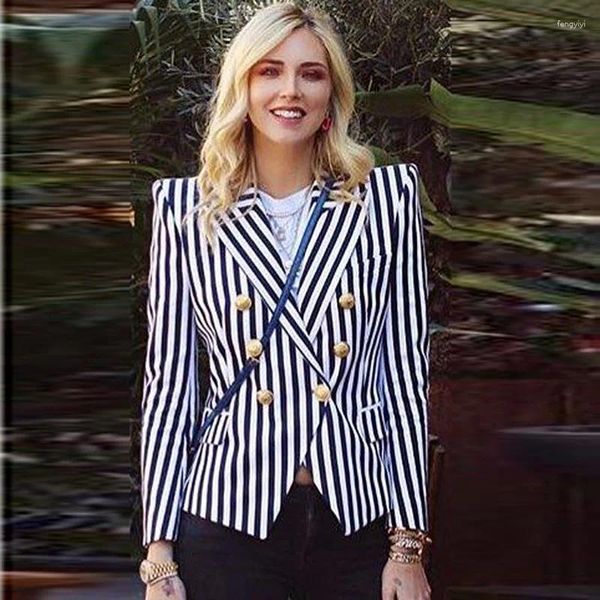 Ternos femininos tesco senhoras blazer feminino terno jaqueta clássico azul listrado gola entalhada negócios elegante outwear para feminino